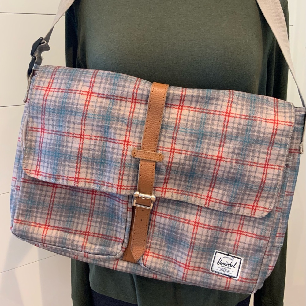 SATURDAY SALE - Herschel Supply Company Red & Gray Plaid Crossbody Bag Like New